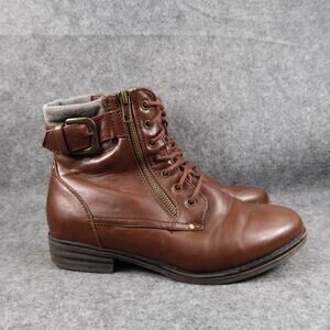 Cathy Jean Shoes Womens 7 Boots Fashion Ankle Moto Biker Lace Up Side Zip Brown